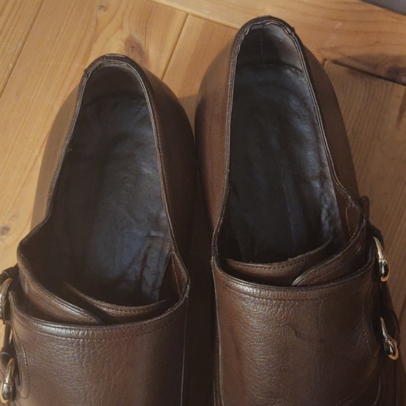 Gucci Brown Leather Double Monk Strap Brown 11.5 D